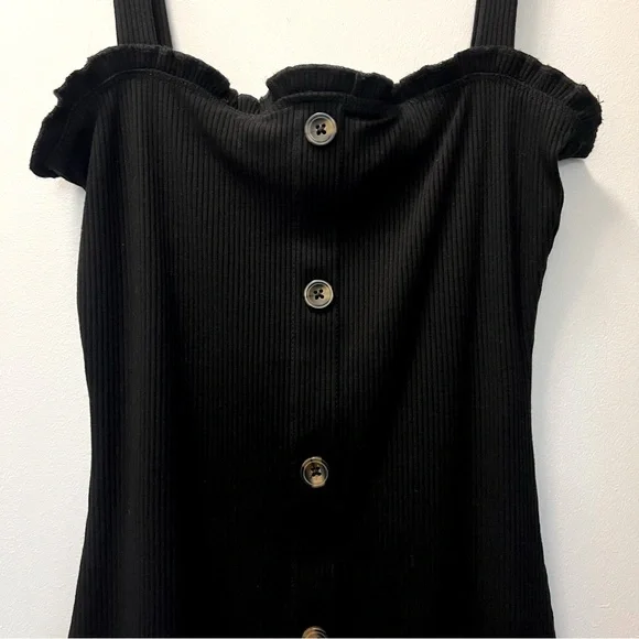 Black Ribbed Button Down Bodycon Mini Dress - Picture 4 of 9